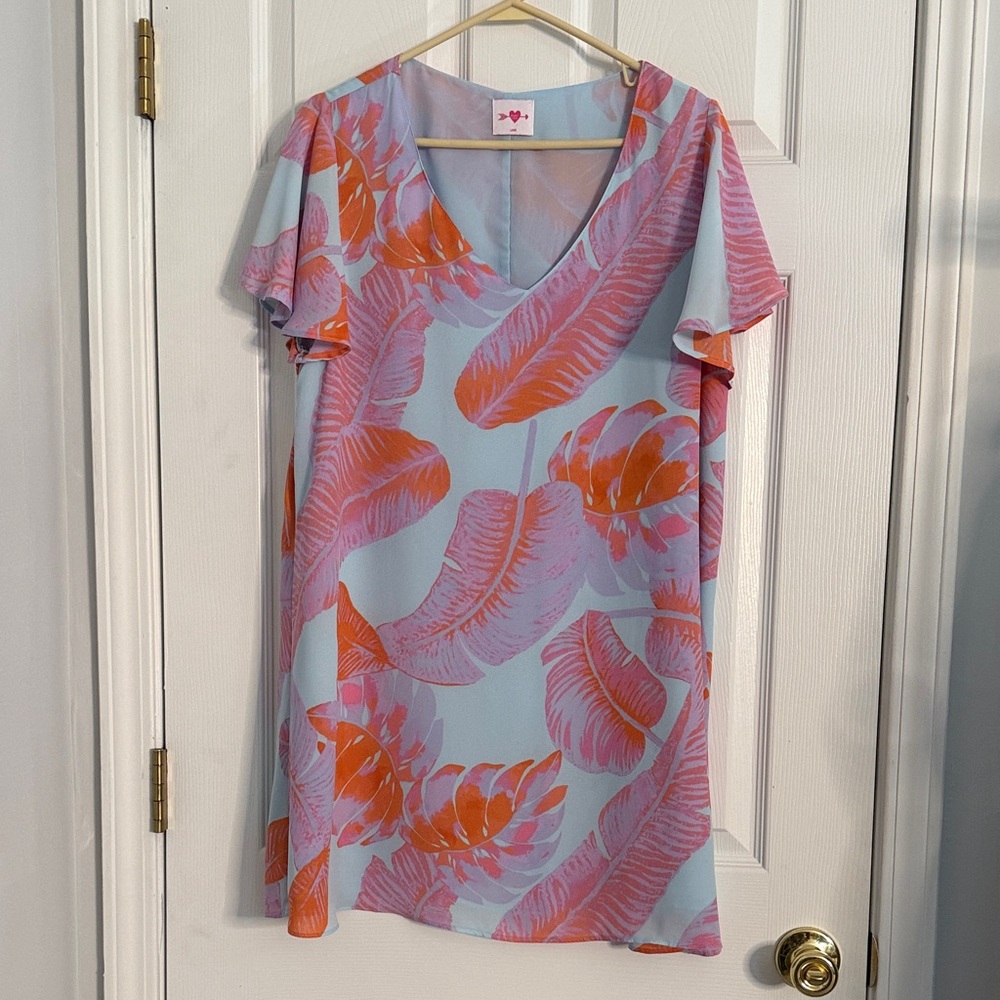 SALE- Tropical Print V-Neck Dress